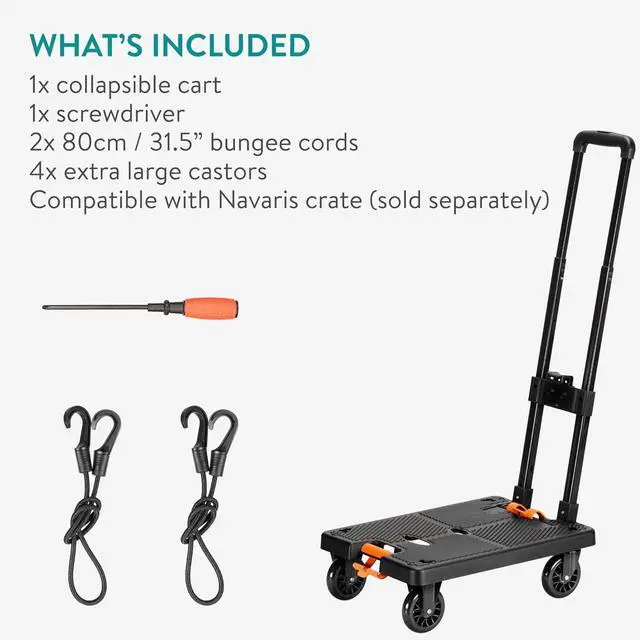 Alt view image 5 of 7 - Navaris Folding Sack Truck with Tensioning Straps - Loadable up to 50kg (110 lbs) - Rubber Wheels - Foldable Transport Trolley with Tension Strap - Transport Trolly