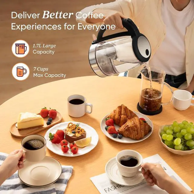 Alt view image 5 of 6 - Cosori Electric Kettle, No Plastic Filter & Spout, 1.7L Tea Kettle & Hot Water Boiler For Coffee & Tea, Water Heater & Teapot, Automatic Shut Off, Borosilicate glass, Black, 1500W