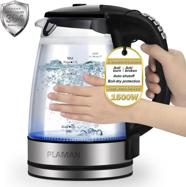 Main image of 1500W Electric Kettle with Temperature Control - 6-Temp Presets for Tea/Coffee, Double Wall Cool-Touch, 4H Keep Warm, 1.7L Borosilicate Glass & BPA-Free, Fast Boil for Home/Office