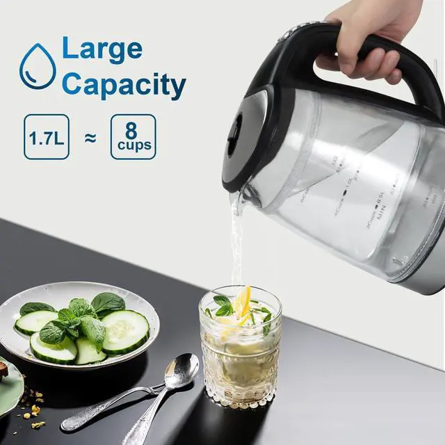 Alt view image 5 of 7 - 1500W Electric Kettle with Temperature Control - 6-Temp Presets for Tea/Coffee, Double Wall Cool-Touch, 4H Keep Warm, 1.7L Borosilicate Glass & BPA-Free, Fast Boil for Home/Office