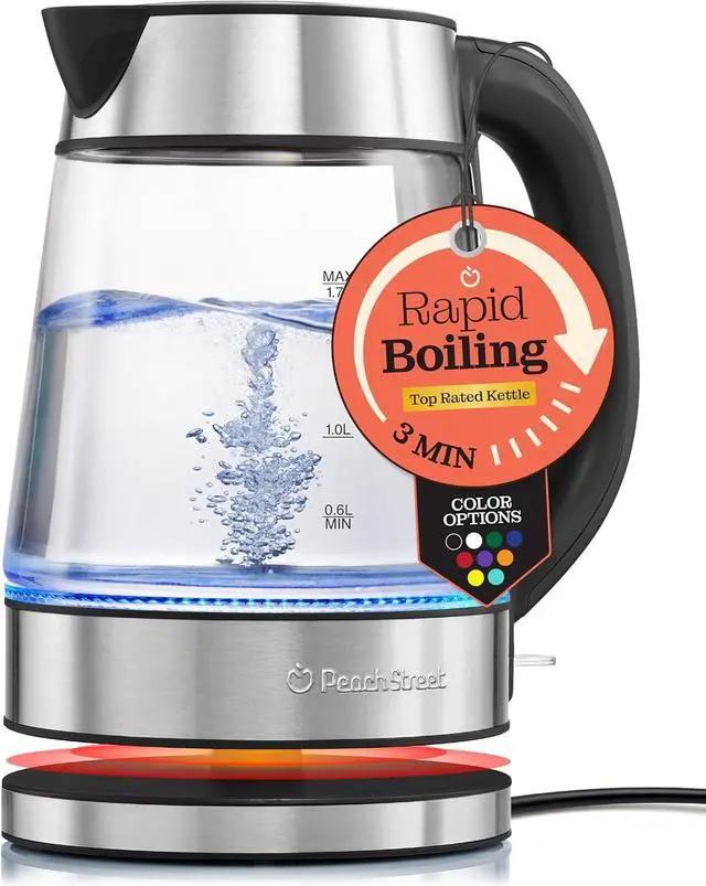 Main image of Speed-Boil Electric Kettle For Coffee & Tea - 1.7L Water Boiler 1500W, Borosilicate Glass, Easy Clean Wide Opening, Auto Shut-Off, Cool Touch Handle, LED Light. 360° Rotation, Boil Dry Protection