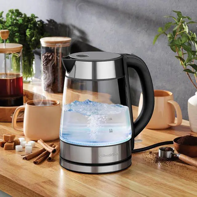 Alt view image 2 of 7 - Speed-Boil Electric Kettle For Coffee & Tea - 1.7L Water Boiler 1500W, Borosilicate Glass, Easy Clean Wide Opening, Auto Shut-Off, Cool Touch Handle, LED Light. 360° Rotation, Boil Dry Protection