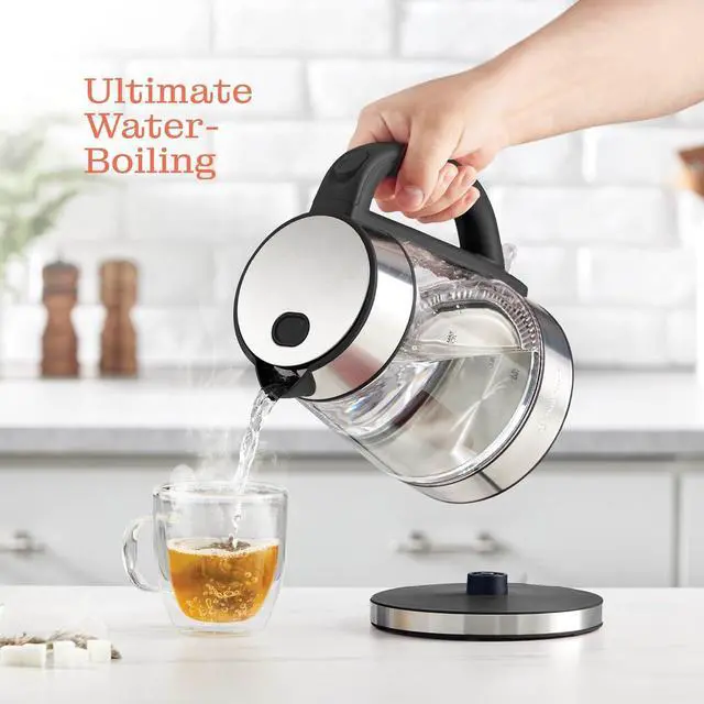 Alt view image 3 of 7 - Speed-Boil Electric Kettle For Coffee & Tea - 1.7L Water Boiler 1500W, Borosilicate Glass, Easy Clean Wide Opening, Auto Shut-Off, Cool Touch Handle, LED Light. 360° Rotation, Boil Dry Protection