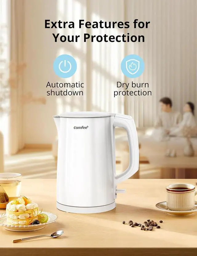 Alt view image 6 of 7 - COMFEE' Electric Kettle and Tea Kettle, 1.5L Double Wall, Stainless Steel Interior, Lid & Spout, Fast Boil, Auto-Off, and Boil-Dry Protection, 1500W