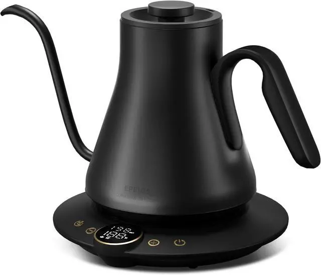 Main image of Electric Kettles, Gooseneck Electric Kettle, ±1 Temperature Control, Stainless Steel Inner, Quick Heating for Pour Over Coffee, Brew Tea, Boil Hot Water, 1500W/0.9L (Ebony Black)