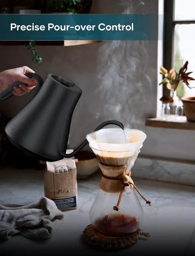 Alt view image 2 of 6 - Electric Kettles, Gooseneck Electric Kettle, ±1 Temperature Control, Stainless Steel Inner, Quick Heating for Pour Over Coffee, Brew Tea, Boil Hot Water, 1500W/0.9L (Ebony Black)