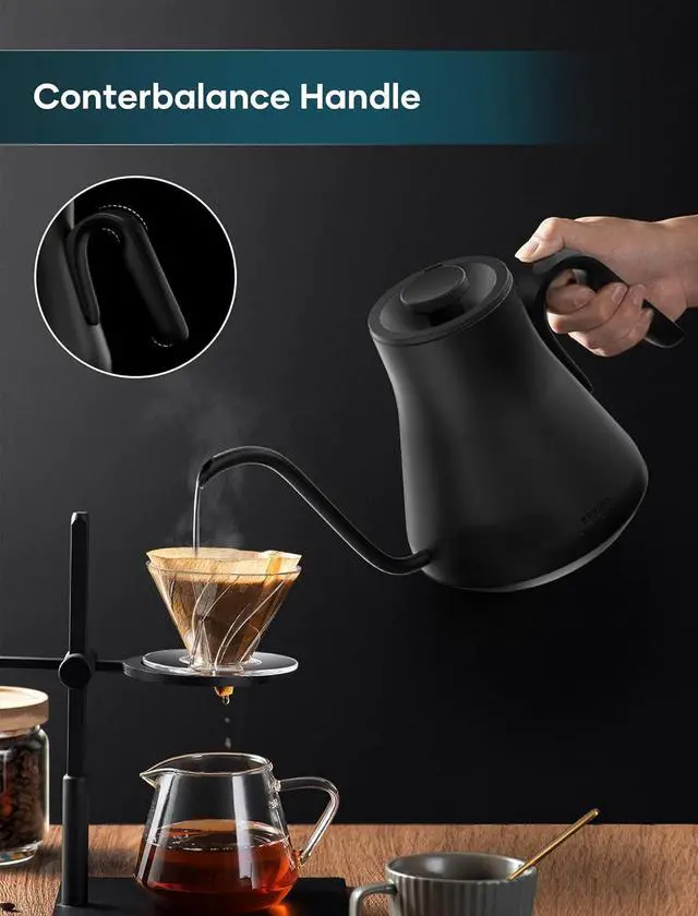 Alt view image 3 of 6 - Electric Kettles, Gooseneck Electric Kettle, ±1 Temperature Control, Stainless Steel Inner, Quick Heating for Pour Over Coffee, Brew Tea, Boil Hot Water, 1500W/0.9L (Ebony Black)