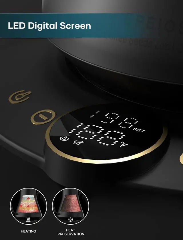 Alt view image 5 of 6 - Electric Kettles, Gooseneck Electric Kettle, ±1 Temperature Control, Stainless Steel Inner, Quick Heating for Pour Over Coffee, Brew Tea, Boil Hot Water, 1500W/0.9L (Ebony Black)