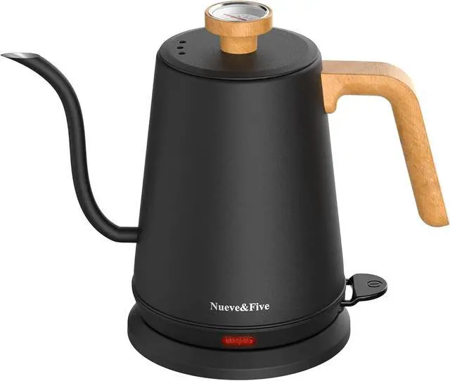 Main image of Nueve&Five Gooseneck Electric Kettle with Thermometer Black Electric Kettle 1L with Auto Shut-Off1000W Hot Water Kettle of Stainless Steel Pour Over Kettle for Coffee & Tea