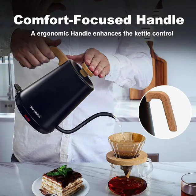 Alt view image 5 of 7 - Nueve&Five Gooseneck Electric Kettle with Thermometer Black Electric Kettle 1L with Auto Shut-Off1000W Hot Water Kettle of Stainless Steel Pour Over Kettle for Coffee & Tea