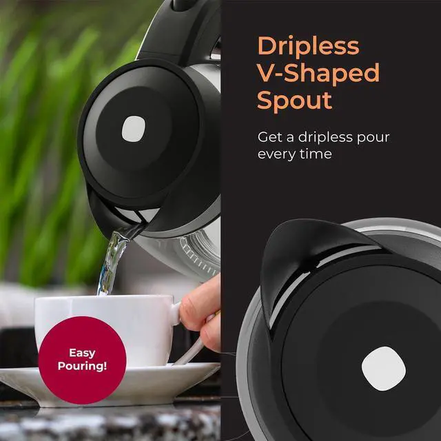 Alt view image 7 of 7 - Mueller Living Electric Kettle, Electric Tea Kettle for Boiling Water, 1500W SpeedBoil with Automatic Shutoff, 1.8L Cordless with LED Light, Borosilicate Glass Tea Kettle Pot Water Heater, BPA Free