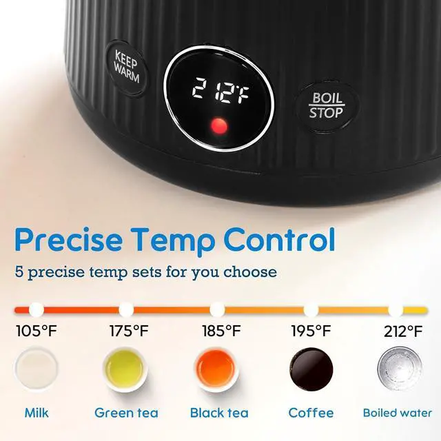 Alt view image 3 of 7 - Arofeer® 1.7L(57oz) Large Electric Kettle Temperature Control, 7+Cups Electric Tea Kettle for Coffee&Tea, 2 quarts Big Hot Water Kettle Electric with,1200W,Keep Warm-Black