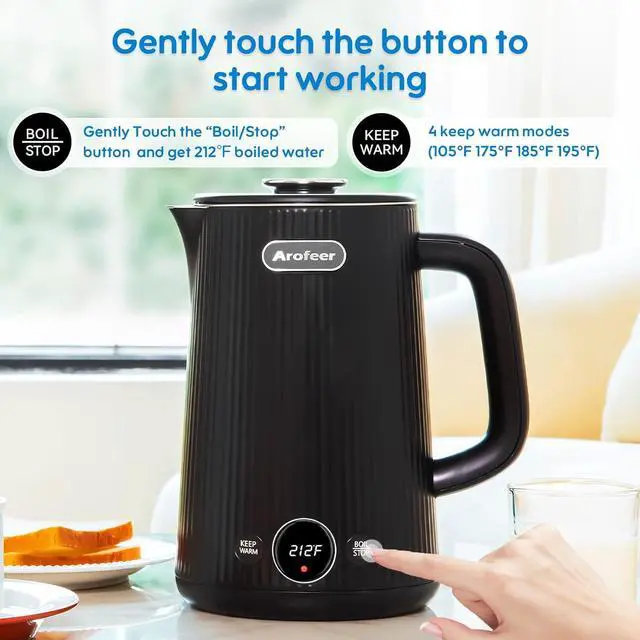 Alt view image 4 of 7 - Arofeer® 1.7L(57oz) Large Electric Kettle Temperature Control, 7+Cups Electric Tea Kettle for Coffee&Tea, 2 quarts Big Hot Water Kettle Electric with,1200W,Keep Warm-Black