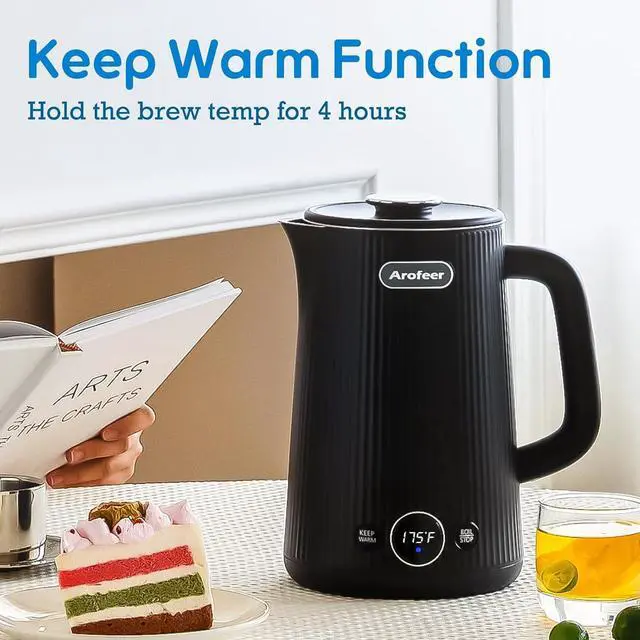 Alt view image 6 of 7 - Arofeer® 1.7L(57oz) Large Electric Kettle Temperature Control, 7+Cups Electric Tea Kettle for Coffee&Tea, 2 quarts Big Hot Water Kettle Electric with,1200W,Keep Warm-Black