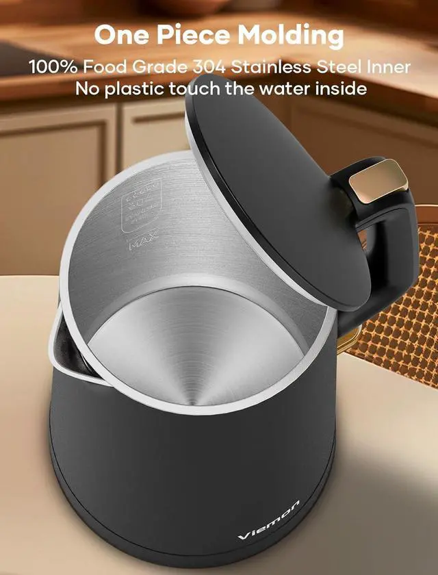 Alt view image 2 of 6 - Electric Kettle, 1.7L Double Wall Stainless Steel Cool Touch, Water Boiler & Heater, 1500W Hot Tea Pot, Auto Shut-Off & Boil Dry Protection, BPA-Free, Cordless Base & LED Indicator, Black