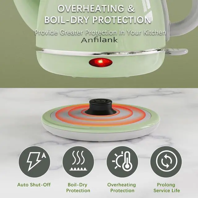 Alt view image 5 of 7 - Electric Gooseneck Kettle, 1L 1500WFast Boil, 100% Stainless Steel BPA Free Pour-Over Coffee & Tea Kettle,Water Boiler with Auto Shut & Boil-Dry Protectio,Green