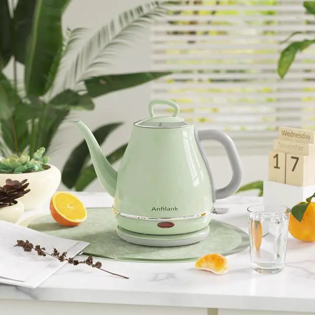 Alt view image 6 of 7 - Electric Gooseneck Kettle, 1L 1500WFast Boil, 100% Stainless Steel BPA Free Pour-Over Coffee & Tea Kettle,Water Boiler with Auto Shut & Boil-Dry Protectio,Green
