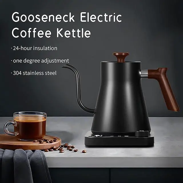 Alt view image 2 of 7 - Gooseneck Electric Kettle,Electric Kettles, ±1 Temperature Control, Ultra-Quiet 304 Stainless Steel, for Coffee, Tea & Milk, Auto Boil Detection, 8 Safety Protections & Memory Function(Black0.9L)