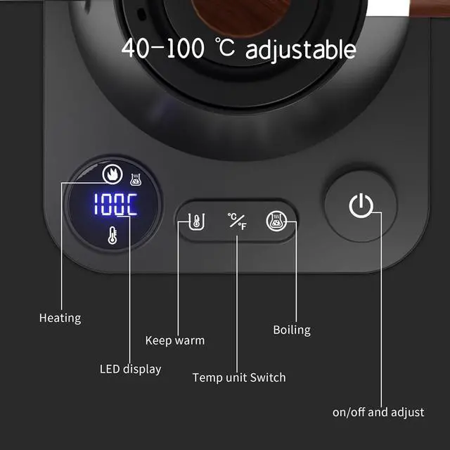 Alt view image 4 of 7 - Gooseneck Electric Kettle,Electric Kettles, ±1 Temperature Control, Ultra-Quiet 304 Stainless Steel, for Coffee, Tea & Milk, Auto Boil Detection, 8 Safety Protections & Memory Function(Black0.9L)