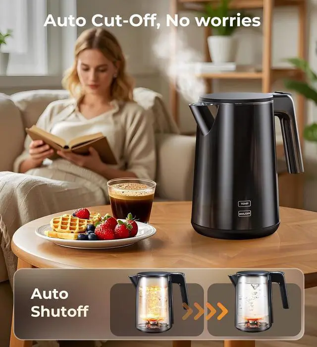 Alt view image 4 of 7 - Electric Kettle 1.0L 1200W, 7 Temp Settings, 4H Keep-Warm, Fast-Boil Stainless Steel Electric Tea Kettle, 120V Water Boiler with Auto-Shut Off, Cool Touch PP Exterior for Home Office, Black