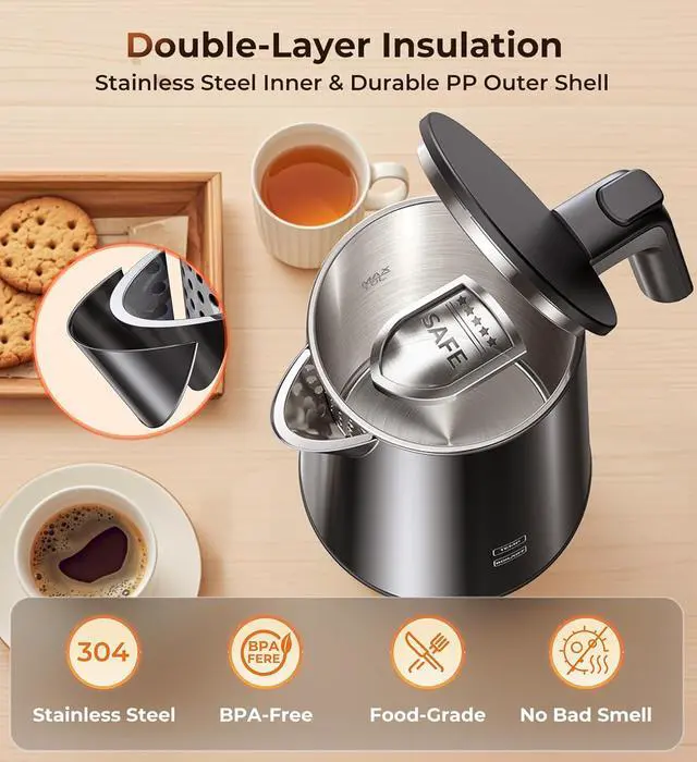 Alt view image 2 of 7 - Electric Kettle 1.0L 1200W, 7 Temp Settings, 4H Keep-Warm, Fast-Boil Stainless Steel Electric Tea Kettle, 120V Water Boiler with Auto-Shut Off, Cool Touch PP Exterior for Home Office, Black