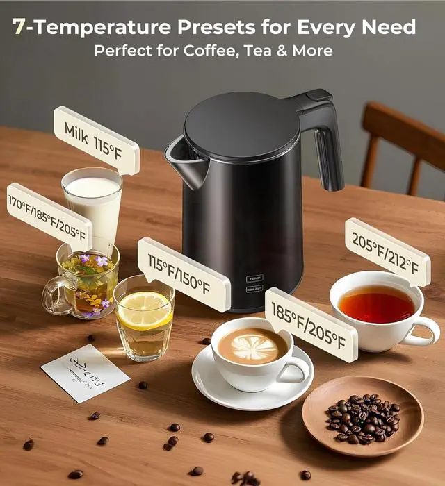 Alt view image 5 of 7 - Electric Kettle 1.0L 1200W, 7 Temp Settings, 4H Keep-Warm, Fast-Boil Stainless Steel Electric Tea Kettle, 120V Water Boiler with Auto-Shut Off, Cool Touch PP Exterior for Home Office, Black