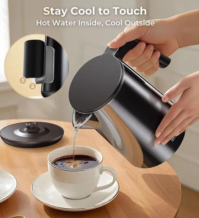 Alt view image 6 of 7 - Electric Kettle 1.0L 1200W, 7 Temp Settings, 4H Keep-Warm, Fast-Boil Stainless Steel Electric Tea Kettle, 120V Water Boiler with Auto-Shut Off, Cool Touch PP Exterior for Home Office, Black
