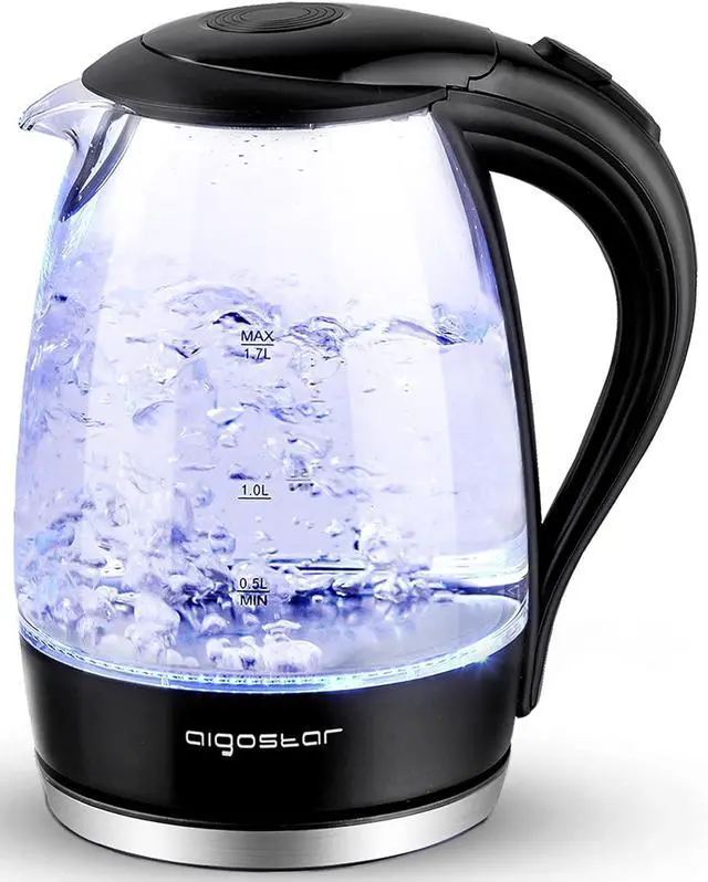 Main image of Aigostar Electric Kettle, 1500W Cordless Electric Tea and Hot Water Kettle with Filter, LED Illuminated, High Borosilicate Glass, No BPA, Auto Shutoff, Boil-Dry Protection, 360° Base, 1.7 Liter