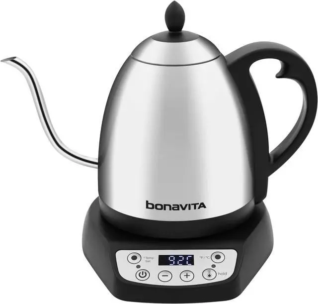 Main image of Bonavita 1L Digital Variable Temperature Gooseneck Electric Kettle for Coffee Brew and Tea Precise Pour Control, 6 Preset Temps, Café or Home Use, 1200 Watt, LED Panel, Stainless Steel