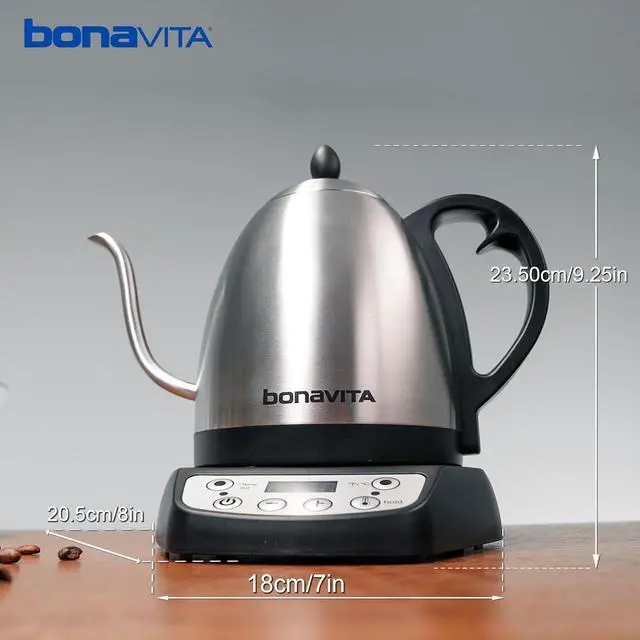 Alt view image 2 of 7 - Bonavita 1L Digital Variable Temperature Gooseneck Electric Kettle for Coffee Brew and Tea Precise Pour Control, 6 Preset Temps, Café or Home Use, 1200 Watt, LED Panel, Stainless Steel