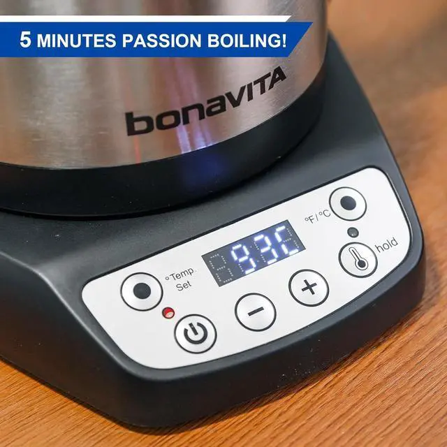 Alt view image 3 of 7 - Bonavita 1L Digital Variable Temperature Gooseneck Electric Kettle for Coffee Brew and Tea Precise Pour Control, 6 Preset Temps, Café or Home Use, 1200 Watt, LED Panel, Stainless Steel