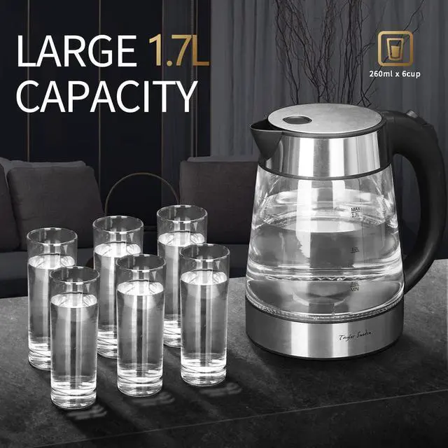 Alt view image 5 of 7 - Taylor Swoden Glass Hot Water Kettle Electric for Tea and Coffee 1.7 Liter Fast Boiling Electric Kettle Cordless Water Boiler with Auto Shutoff & Boil Dry Protection