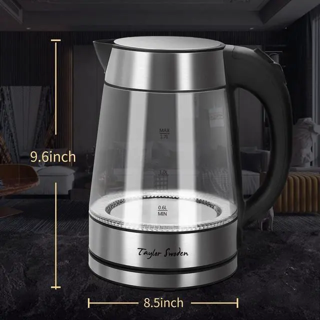 Alt view image 6 of 7 - Taylor Swoden Glass Hot Water Kettle Electric for Tea and Coffee 1.7 Liter Fast Boiling Electric Kettle Cordless Water Boiler with Auto Shutoff & Boil Dry Protection