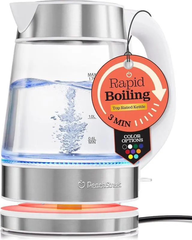 Main image of Speed-Boil Water Electric Kettle, 1.7L 1500W, Coffee & Tea Kettle Borosilicate Glass, Water Boiler, Auto Shut-Off, Cool Touch Handle, Base Detachable, LED. 360° Rotation, Boil Dry Protection (White)