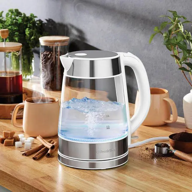 Alt view image 2 of 7 - Speed-Boil Water Electric Kettle, 1.7L 1500W, Coffee & Tea Kettle Borosilicate Glass, Water Boiler, Auto Shut-Off, Cool Touch Handle, Base Detachable, LED. 360° Rotation, Boil Dry Protection (White)