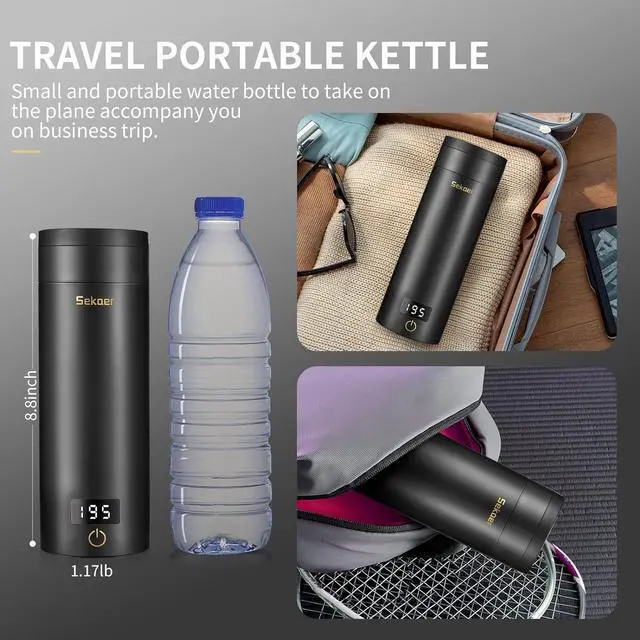 Alt view image 5 of 7 - Sekaer Travel Electric Tea Kettle Portable Small Mini Coffee Kettle, with 4 Variable Presets, Personal Hot Water Boiler 304 Stainless Steel with Auto Shut-Off & Boil Dry Protection, SY-618B