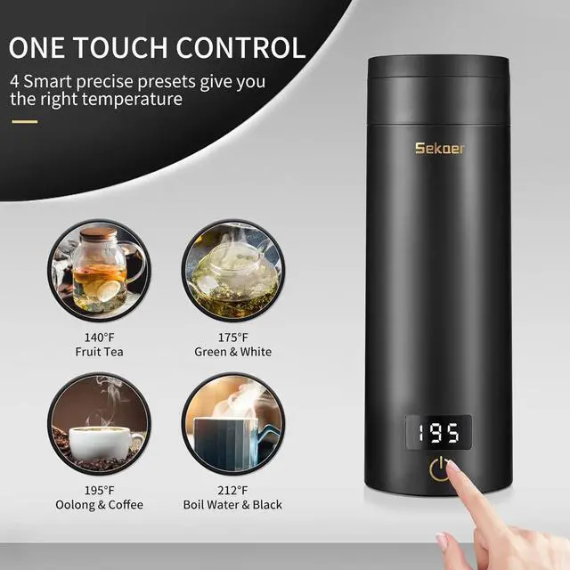Alt view image 3 of 7 - Sekaer Travel Electric Tea Kettle Portable Small Mini Coffee Kettle, with 4 Variable Presets, Personal Hot Water Boiler 304 Stainless Steel with Auto Shut-Off & Boil Dry Protection, SY-618B