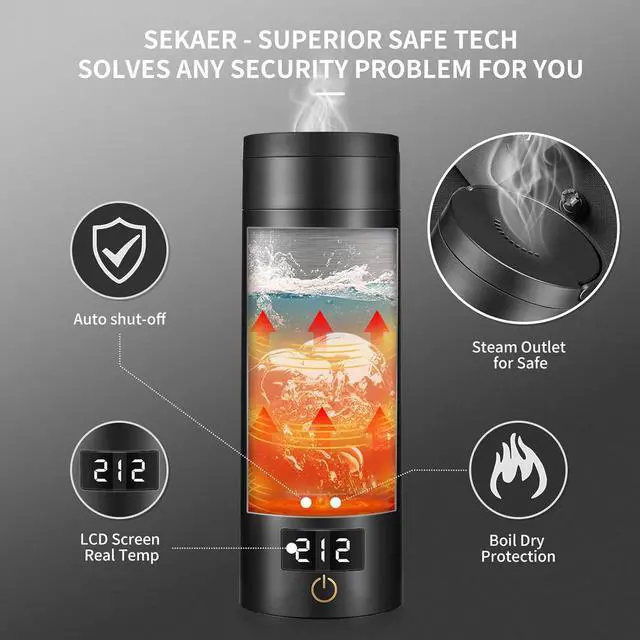 Alt view image 6 of 7 - Sekaer Travel Electric Tea Kettle Portable Small Mini Coffee Kettle, with 4 Variable Presets, Personal Hot Water Boiler 304 Stainless Steel with Auto Shut-Off & Boil Dry Protection, SY-618B