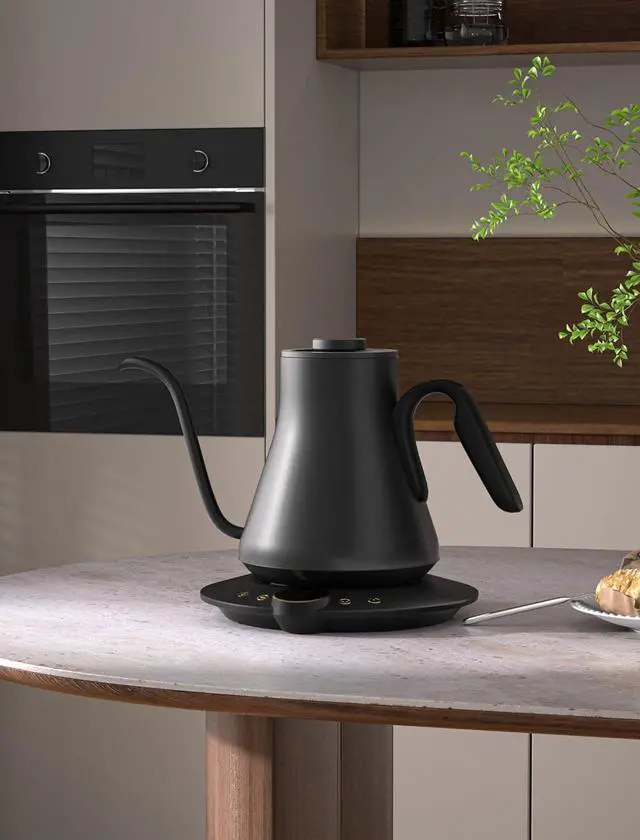 Alt view image 7 of 7 - Electric Kettle, Gooseneck Electric Kettle, ±1 Temperature Control, Stainless Steel Inner, Quick Heating, for Pour Over Coffee, Brew Tea, Boil Hot Water, 1500W/0.9L Black