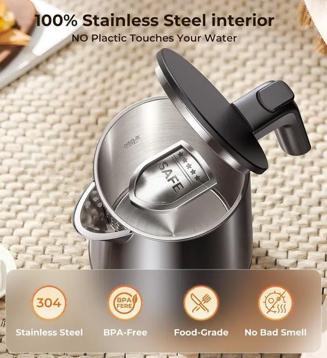 Alt view image 5 of 7 - Electric Kettle, Double Wall Stainless Steel Cool Touch Water Boiler Heater, 7 Temperature Control Teapot, 4H Keep Warm, 1.0L 1200W Fast Heat with Auto Shut-Off, Boil-Dry Proof Coffee Tea Pot, Black