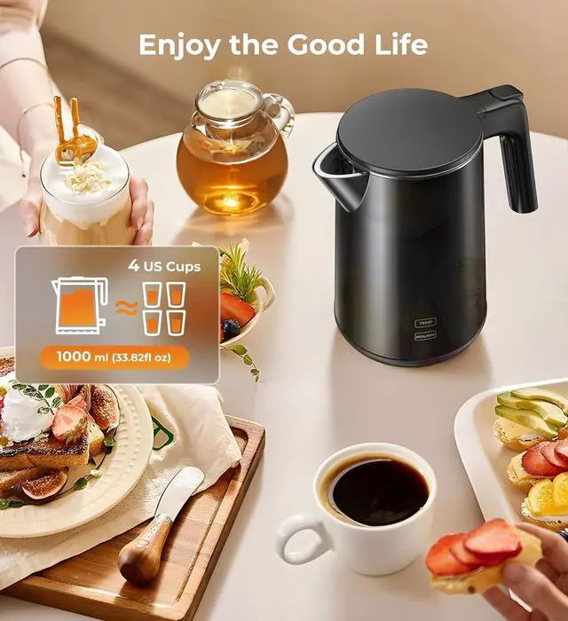 Alt view image 7 of 7 - Electric Kettle, Double Wall Stainless Steel Cool Touch Water Boiler Heater, 7 Temperature Control Teapot, 4H Keep Warm, 1.0L 1200W Fast Heat with Auto Shut-Off, Boil-Dry Proof Coffee Tea Pot, Black