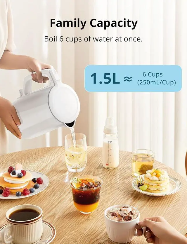 Alt view image 7 of 7 - COMFEE' Electric Kettle and Tea Kettle, 1.5L Double Wall, Stainless Steel Interior, Lid & Spout, Fast Boil, Auto-Off, and Boil-Dry Protection, 1500W