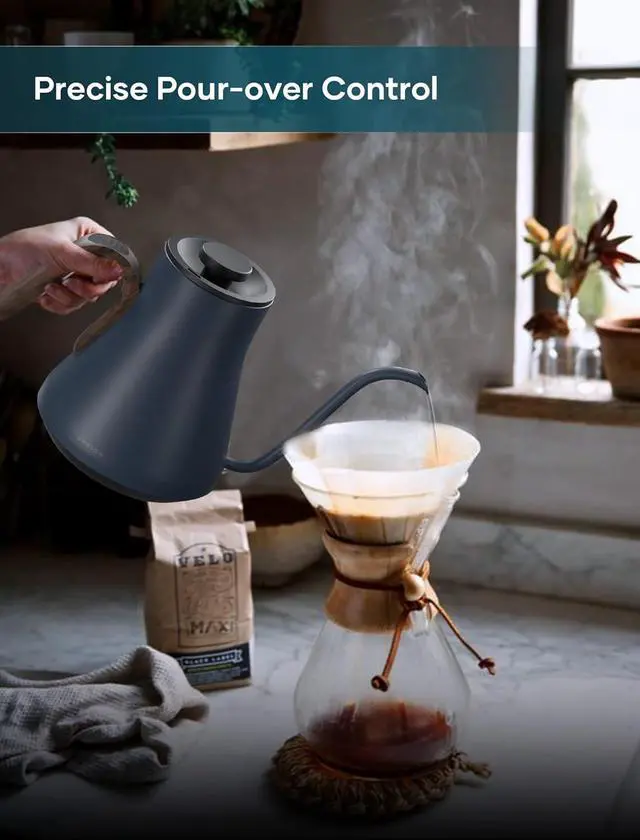 Alt view image 2 of 7 - Electric Kettles, INTASTING Gooseneck Electric Kettle, ±1 Temperature Control, Stainless Steel Inner, Quick Heating, for Pour Over Coffee, Brew Tea, Boil Hot Water, 0.9L (Navy Blue)