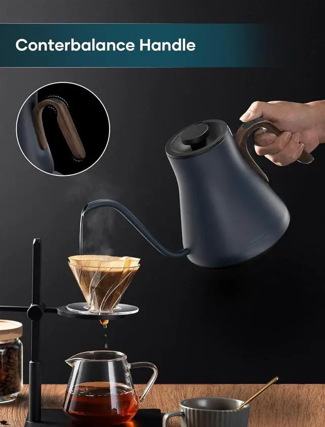 Alt view image 5 of 7 - Electric Kettles, INTASTING Gooseneck Electric Kettle, ±1 Temperature Control, Stainless Steel Inner, Quick Heating, for Pour Over Coffee, Brew Tea, Boil Hot Water, 0.9L (Navy Blue)