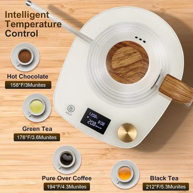 Alt view image 2 of 6 - Electric Kettle Gooseneck, Water Electric Kettle with Intelligent Temperature Control Quick Heating 304 Stainless Steel for Coffee Tea Boil Hot Water 1000W 30oz 900ml(Creamy White)
