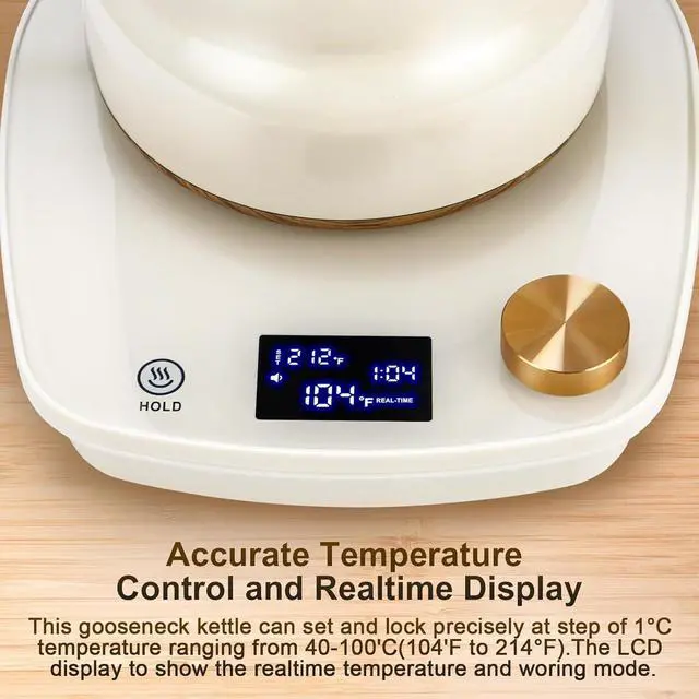 Alt view image 3 of 6 - Electric Kettle Gooseneck, Water Electric Kettle with Intelligent Temperature Control Quick Heating 304 Stainless Steel for Coffee Tea Boil Hot Water 1000W 30oz 900ml(Creamy White)