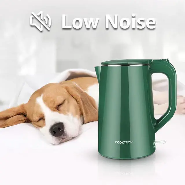 Alt view image 4 of 7 - 1.7L Electric Kettle Quiet, Double Wall Hot Water Boiler BPA-Free, Quiet Boil and Cool Touch Tea Kettle, Cordless with Auto Shut-Off & Boil Dry Protection, 1500W Fast Boiling, dark green