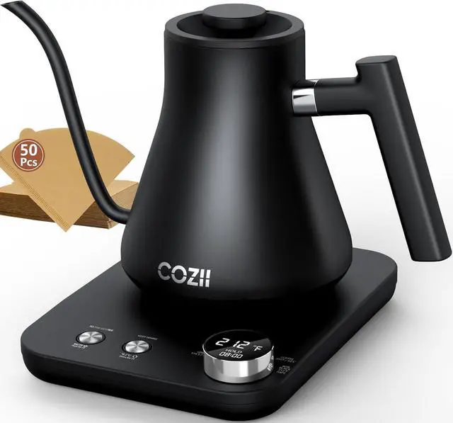 Main image of COZII Gooseneck Electric Kettle, 5 Presets & ±1 Temperature Control 1200W Quick Heating Water Boiler for Coffee/Tea, 24H Keep Warm, Auto Shut Off Pour Over Kettle with 50pcs Coffee Filter,0.9L Black