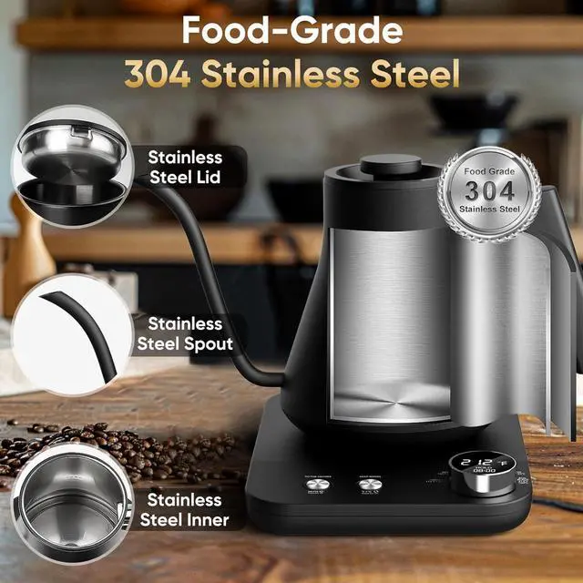 Alt view image 4 of 7 - COZII Gooseneck Electric Kettle, 5 Presets & ±1 Temperature Control 1200W Quick Heating Water Boiler for Coffee/Tea, 24H Keep Warm, Auto Shut Off Pour Over Kettle with 50pcs Coffee Filter,0.9L Black