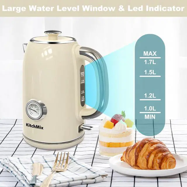 Alt view image 3 of 7 - Electric Kettles1500W, 1.7L Stainless Steel Tea Kettle with Thermometer, Auto Shut-Off & Boil-Dry, Cool Touch Handle, BPA Free Kettle & Hot Water Kettle (Beige)